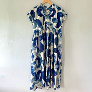 Heinui Noe Dress in Blue Squiggles